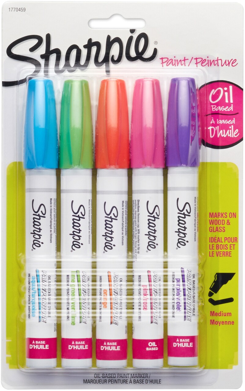 Sharpie Medium Point Oil-Based Opaque Paint Markers 5/Pkg-Aqua, Orange, Lime, Green, Pink & Purple
